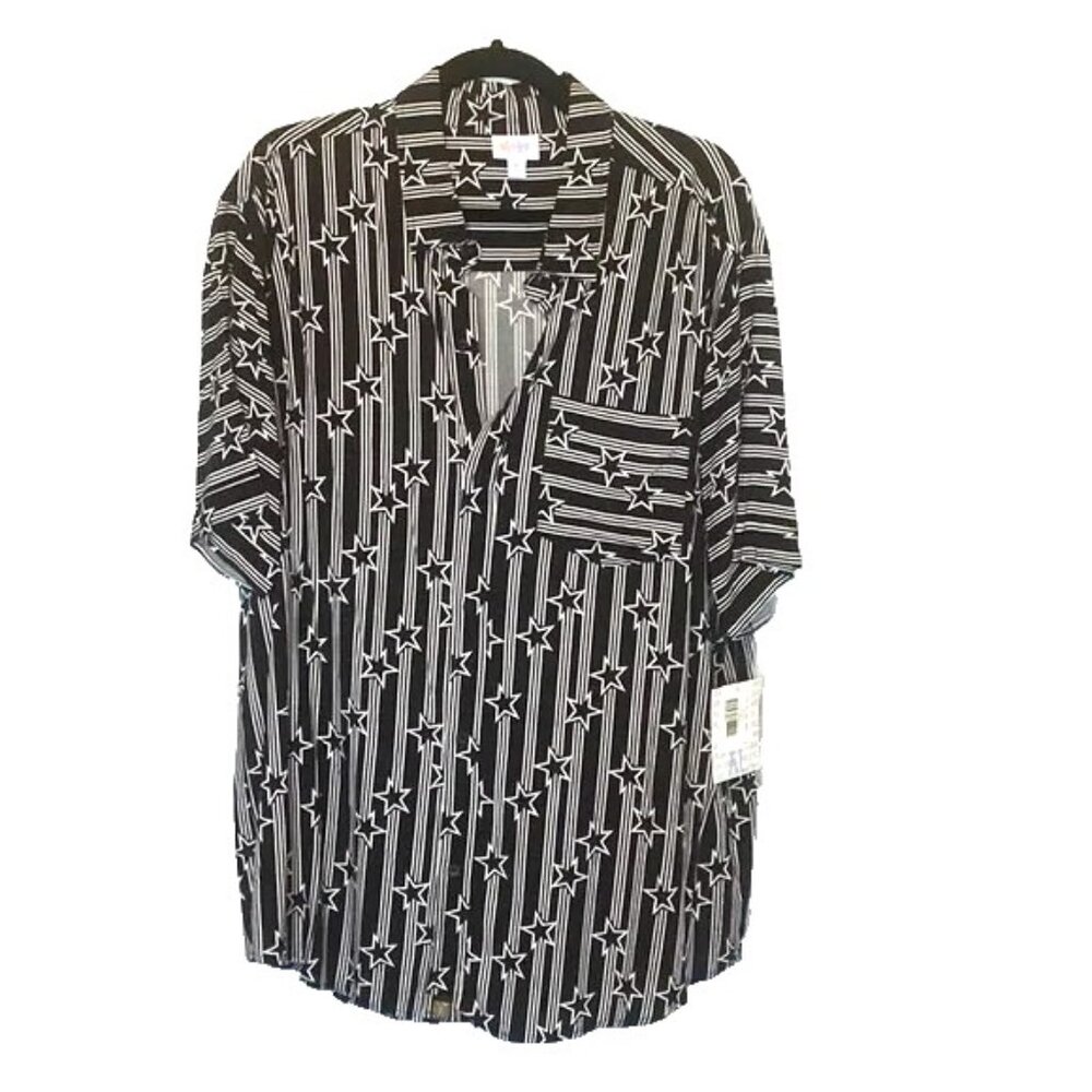 Mens Patriotic Button Up Shirt XL Black White Stars Stripes LuLaRoe Michael